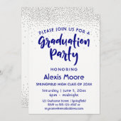 Silver Confetti & Navy Typografy Grad Party, 2 Einladung (Vorne/Hinten)