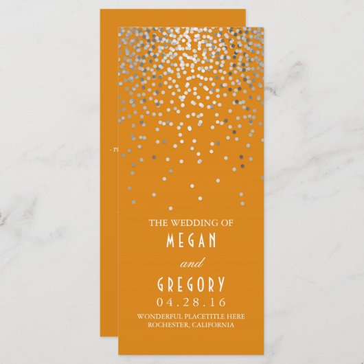 Silver Confetti Orange Elegant Wedding Program Programm (Vorne/Hinten)