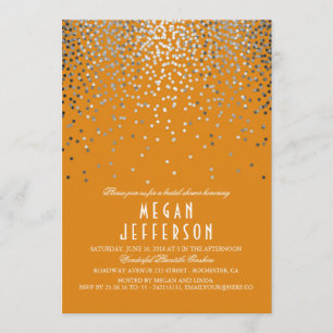 Silver Confetti - Orange Glitzer Brautparty Einladung