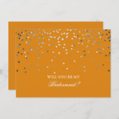 Silver Confetti Orange Wedding Bridesmaid Einladung (Vorne/Hinten)