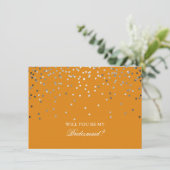 Silver Confetti Orange Wedding Bridesmaid Einladung (Stehend Vorderseite)