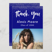 Silver Confetti Over Navy, Foto Grad 4 Vielen Dank Ankündigung (Vorne/Hinten)