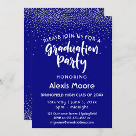 Silver Confetti Over Navy, Graduierungspartei 2 Einladung
