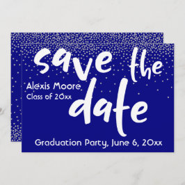 Silver Confetti Over Navy, modern Save the Date 1b Einladung