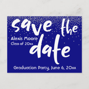 Silver Confetti over Navy, Save the Date 1 Ankündigungspostkarte