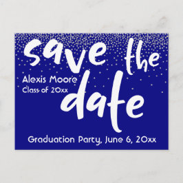 Silver Confetti over Navy, Save the Date 1 Ankündigungspostkarte