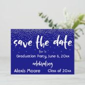 Silver Confetti Over Navy/White, Save the Date 2b Einladung (Stehend Vorderseite)