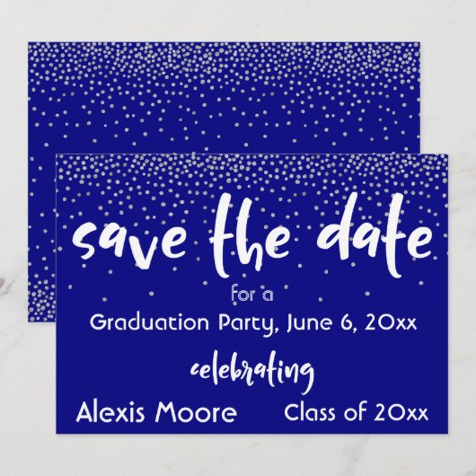 Silver Confetti Over Navy/White, Save the Date 2b Einladung (Vorne/Hinten)