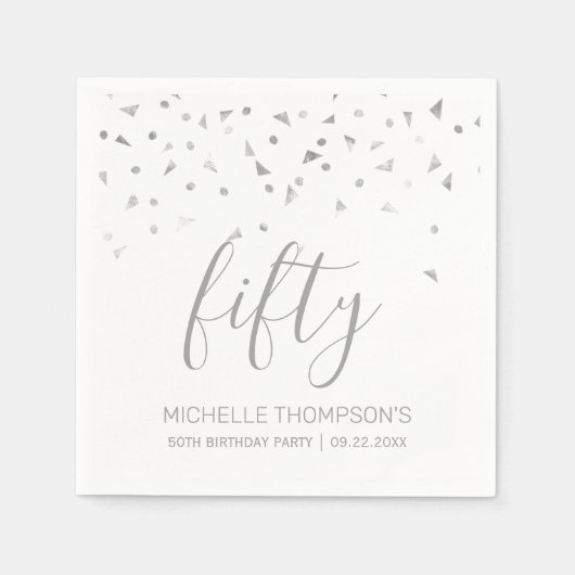 Silver Confetti Personalisiert 50. Geburtstagspart Serviette (Vorderseite)