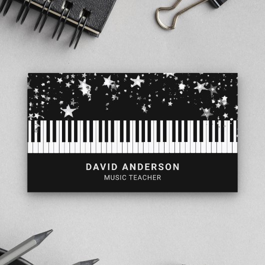 Silver Confetti Piano Keyboard Musiker Pianist Visitenkarte
