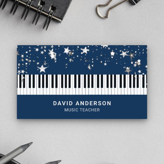 Silver Confetti Piano Keyboard Musiker Pianist Visitenkarte