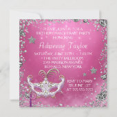 Silver Confetti Pink Black Masquerade Party Einladung (Rückseite)