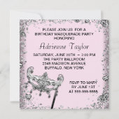 Silver Confetti Pink Black Masquerade Party Einladung (Rückseite)