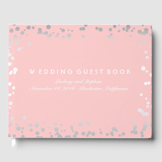 Silver Confetti Pink Blush Elegante Hochzeit Gästebuch (Vorderseite)