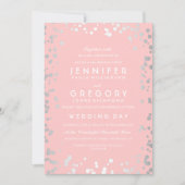 Silver Confetti Pink Moderne und elegante Hochzeit Einladung (Vorderseite)