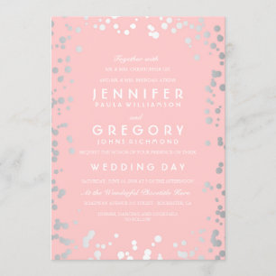 Silver Confetti Pink Moderne und elegante Hochzeit Einladung
