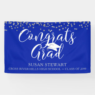 Silver Confetti Script GLÜCKWUNSCHS GRAD Royal Blu Banner