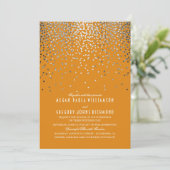 Silver Confetti - Starry Lights Orange Wedding Einladung (Stehend Vorderseite)