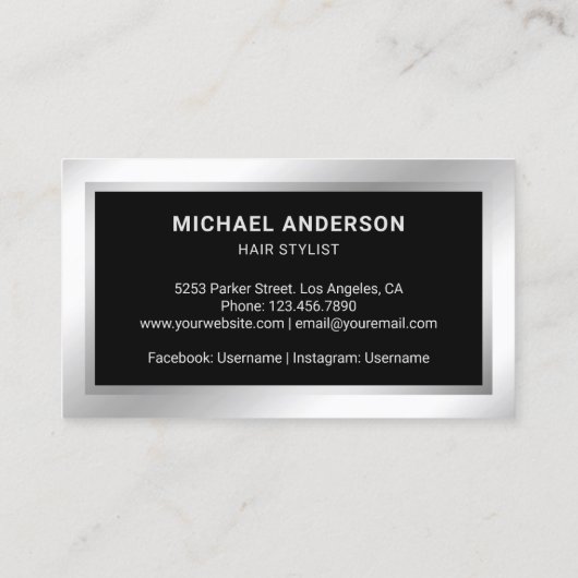 Silver Confetti Steel Razor Blade Hair Stylist Visitenkarte (Rückseite)