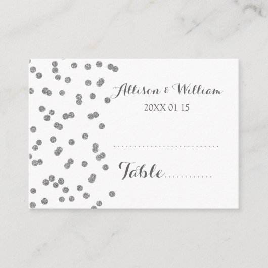 Silver Confetti Table Place Setting Cards Platzkarte (Vorderseite)