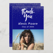 Silver Confetti über Navy Foto Grad 3 Vielen Dank Ankündigung (Vorne/Hinten)