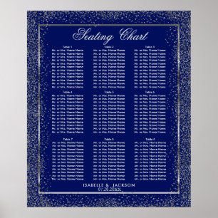 Silver Confetti und Dark Blue - 9 Sitzkarten Poster