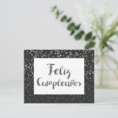 Silver Confetti und Glitzer Feliz Cumpleanos Postkarte (Stehend Vorderseite)