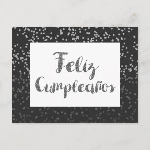 Silver Confetti und Glitzer Feliz Cumpleanos Postkarte