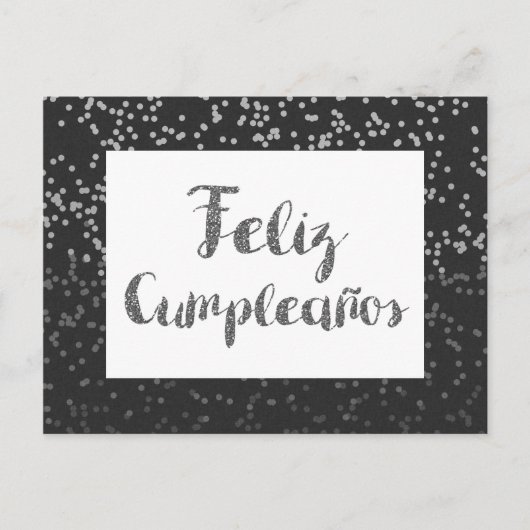 Silver Confetti und Glitzer Feliz Cumpleanos Postkarte (Vorderseite)