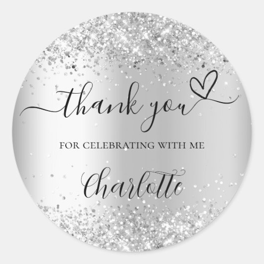 Silver Confetti vielen Dank Runder Aufkleber (Vorderseite)
