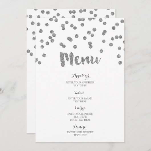 Silver Confetti Wedding Menu Menükarte (Vorne/Hinten)