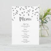 Silver Confetti Wedding Menu Menükarte (Stehend Vorderseite)