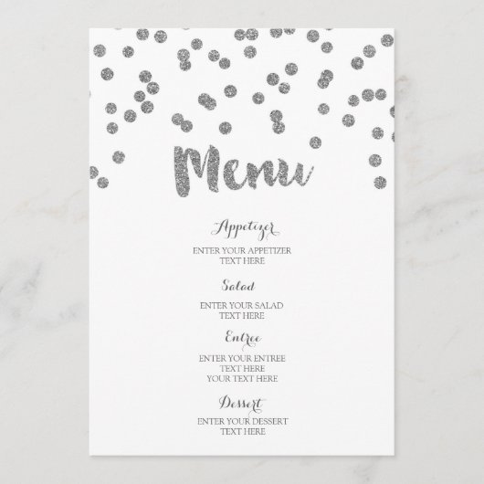 Silver Confetti Wedding Menu Menükarte (Vorderseite)