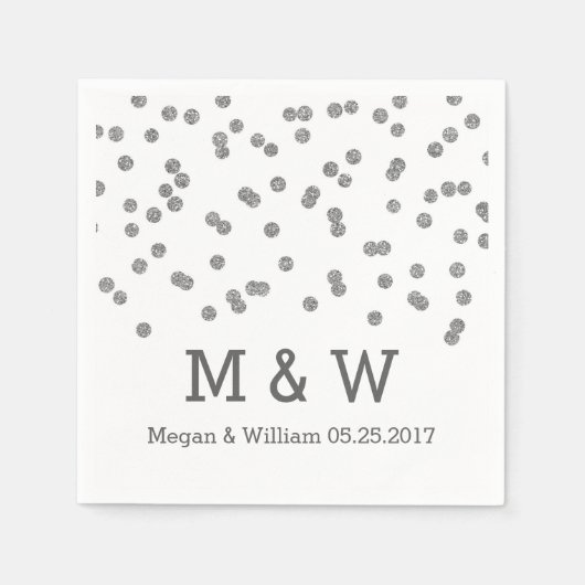 Silver Confetti Wedding Monogram Serviette (Vorderseite)