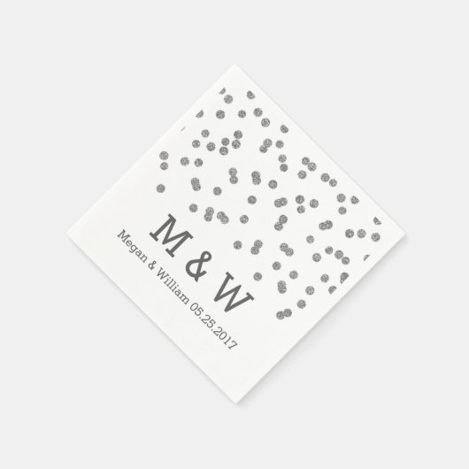 Silver Confetti Wedding Monogram Serviette (Ecke)