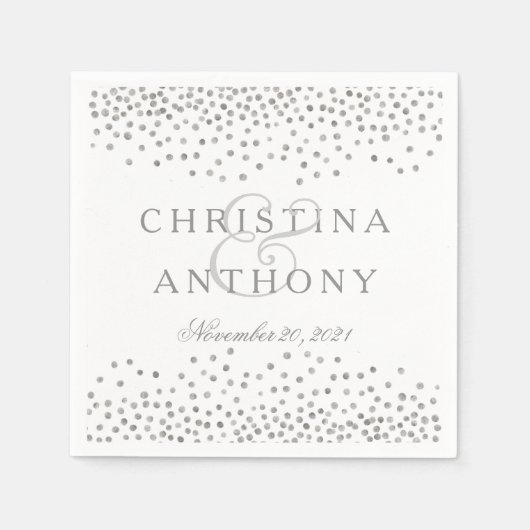 Silver Confetti Wedding Personalisiert Napkin Serviette (Vorderseite)