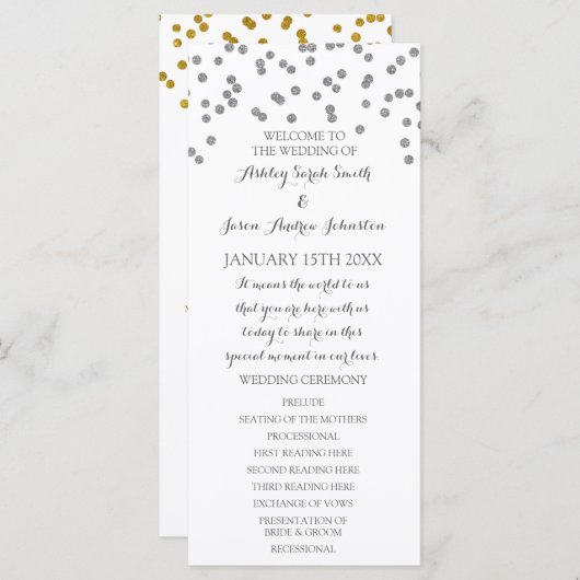 Silver Confetti Wedding Program Programm (Vorne/Hinten)