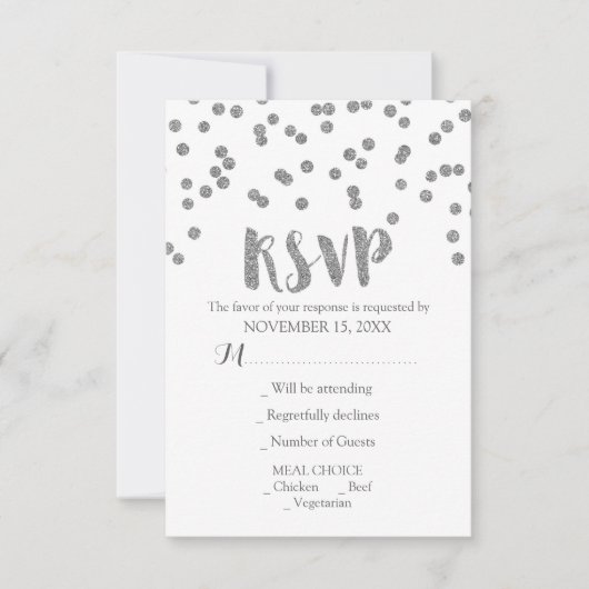 Silver Confetti Wedding RSVP Cards (Vorderseite)