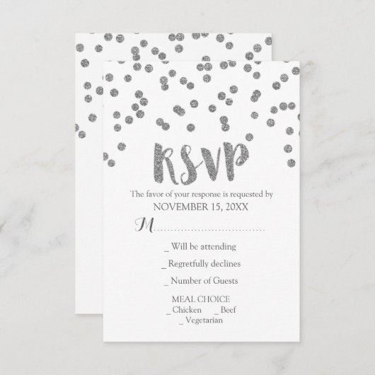 Silver Confetti Wedding RSVP Cards (Vorne/Hinten)