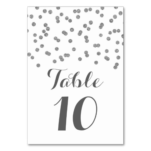 Silver Confetti Wedding Tischnummer Cards (Rückseite)