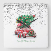 Silver Confetti, Weihnachten Roter Wagen Pine Tree Quadratische Wanduhr (Vorderseite)