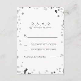 Silver Confetti White Elegant Wedding RSVP Cards Karte