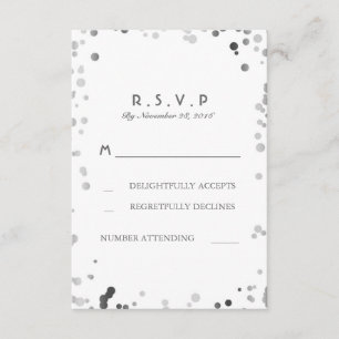 Silver Confetti White Elegant Wedding RSVP Cards Karte