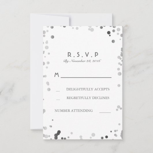 Silver Confetti White Elegant Wedding RSVP Cards Karte (Vorderseite)