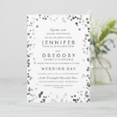 Silver Confetti White Modern und Elegante Wedding Einladung (Stehend Vorderseite)