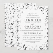 Silver Confetti White Modern und Elegante Wedding Einladung (Vorne/Hinten)