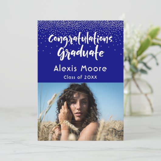 Silver Confetti zur Marine, Foto Grad Ankündigung (Stehend Vorderseite)