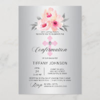 Silver Confirmation Floral Pink Cross GIRL + POEM
