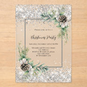 Silver cons grüne Blätter mattiertes Weihnachtsfes Acryleinladungen (Vorderseite)