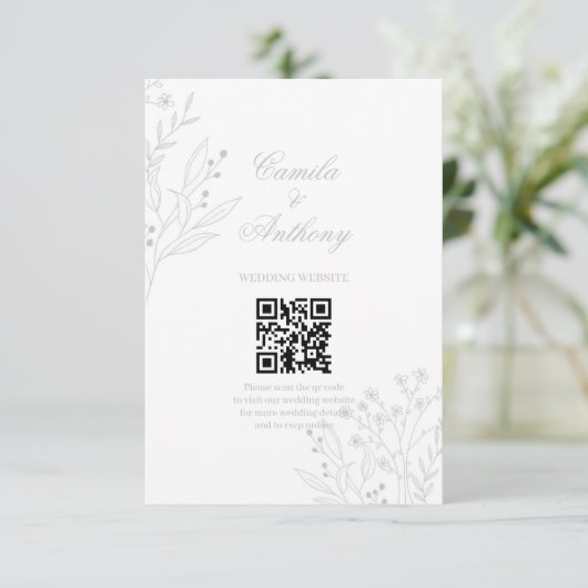 Silver Corner Floral Boho Wedding Begleitkarte (Stehend Vorderseite)